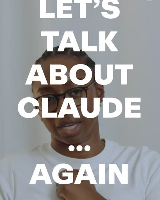 Capture d'un Reel Instagram : une femme à lunettes face caméra, le titre « LET'S TALK ABOUT CLAUDE… AGAIN » posé en grandes capitales blanches par-dessus l'image