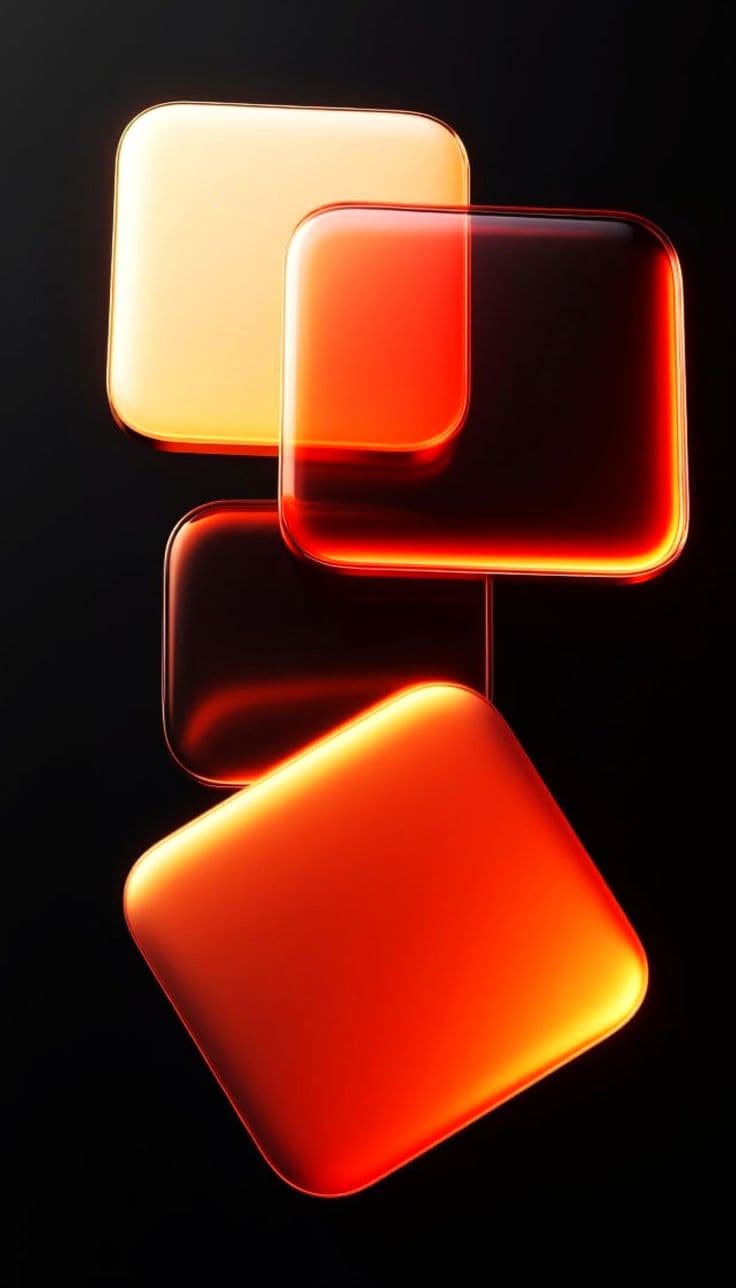 Panneaux orange en verre flottant sur fond sombre